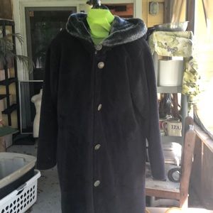 METROPOLIS full hood coat fleece blk  lined MED LS